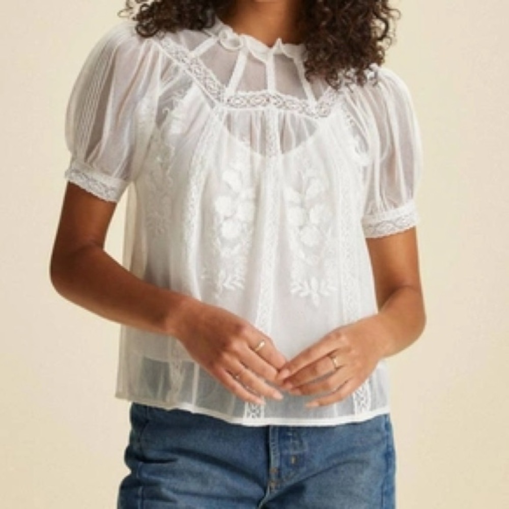 St Roche Leith Top Embroidered Cotton Tulle In "Milky" Nwt!